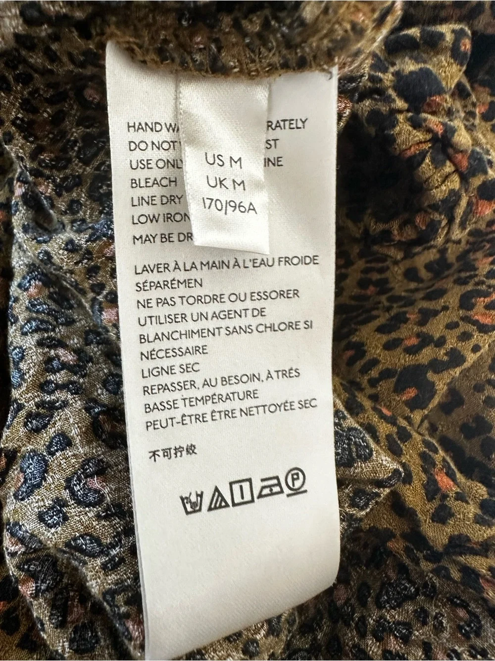 FREE PEOPLE Leopard Print Button Front Tie Hem Puff Sleeve Blouse Size Medium